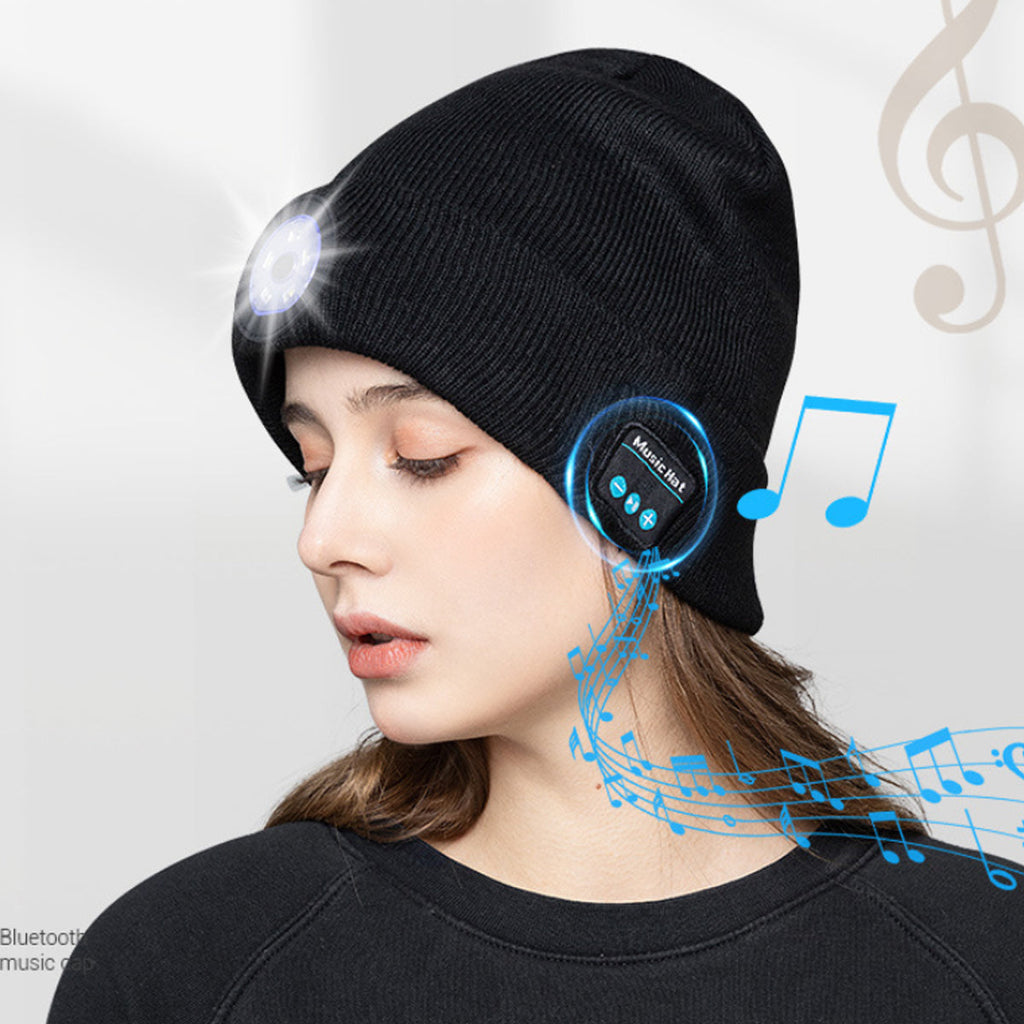 Multi Function Beanie Hat with LED Light And Bluetooth Headphones Vista Shops
