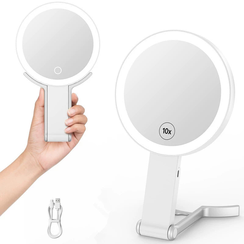Flawless Beauty Double Sided Vanity 10X/1X Magnifying Mirror-Lighted and Rechargeable